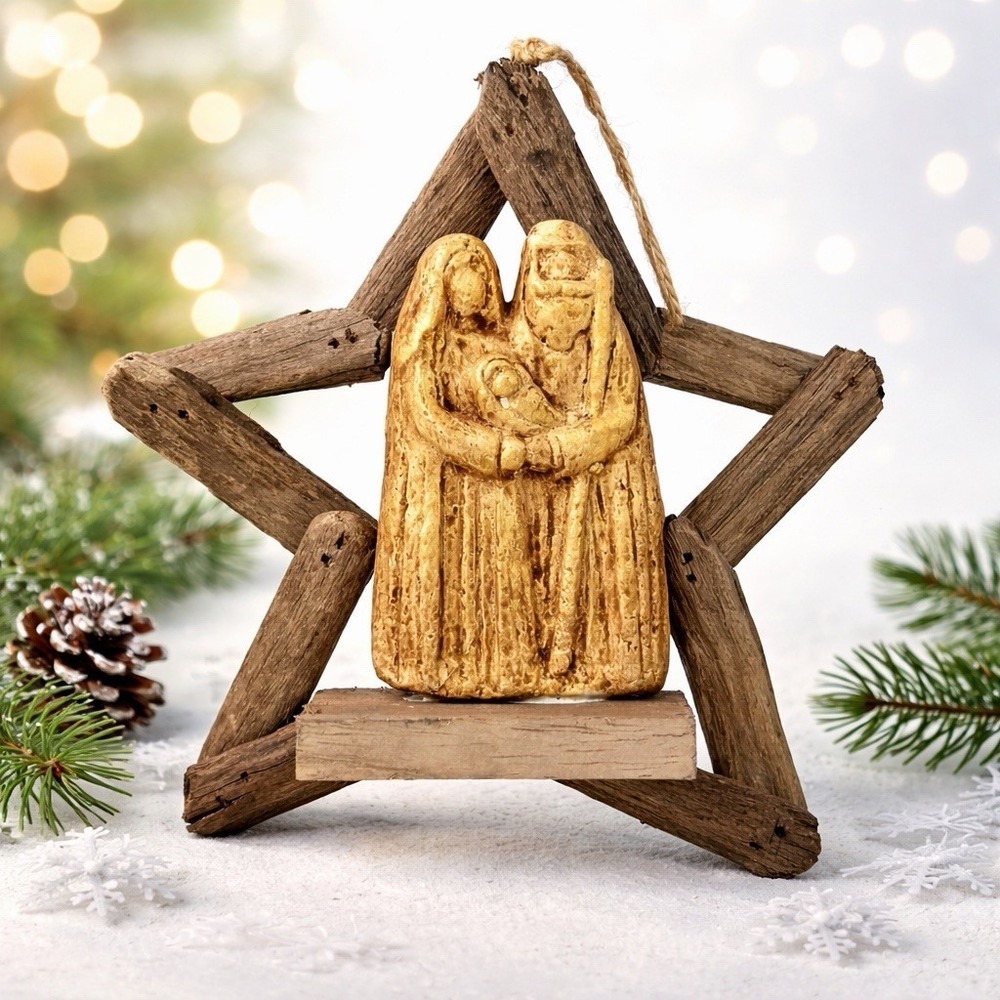 World Market Rustic Driftwood Nativity Ornament Holy Family Alpine Lodge Xmas 6"